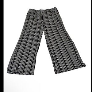Robert Louis Women’s XL Wide Leg Pants Black White Striped Pull On Casual